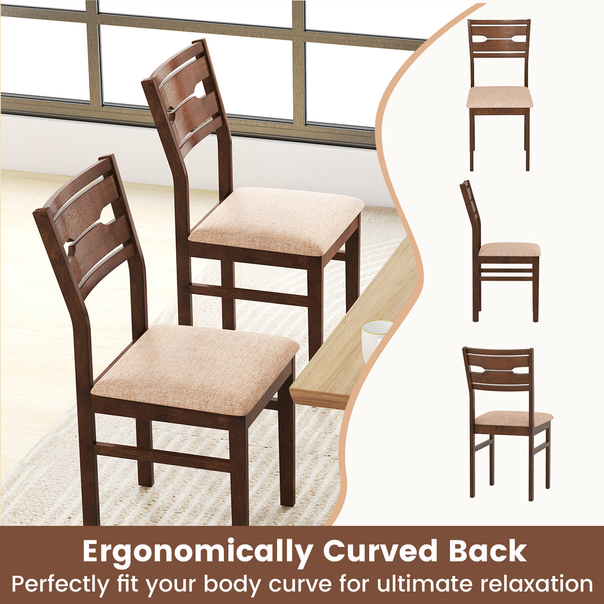 Dining Chair Set of 2/4 with Rubber Wood Frame and Padded Seat-4
