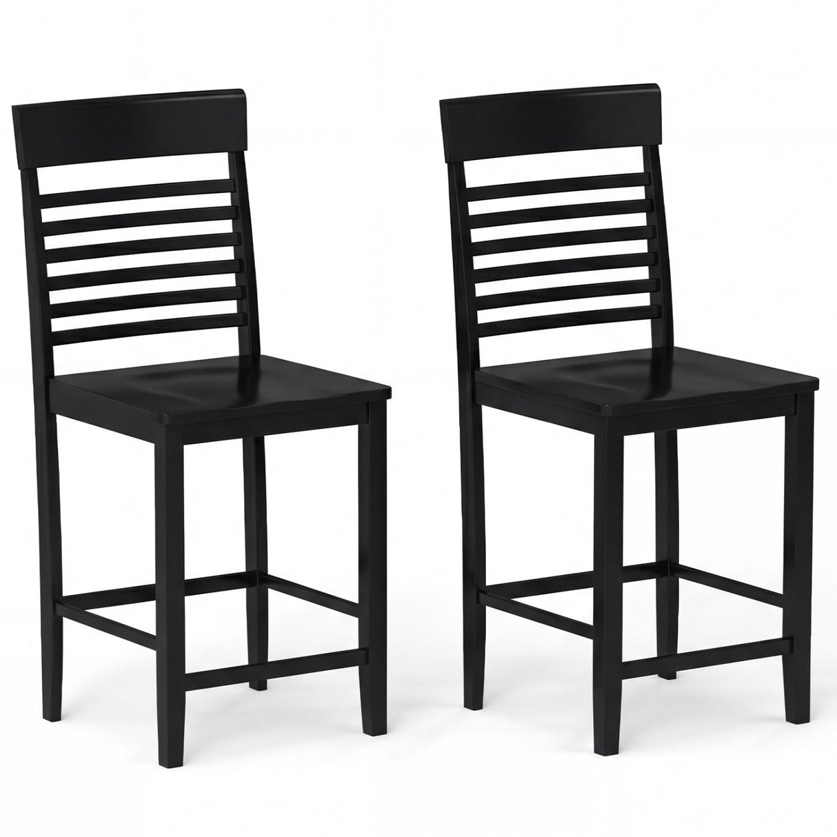 Dining Chair Set of 2 with Footrests and Solid Wood Frame-Black