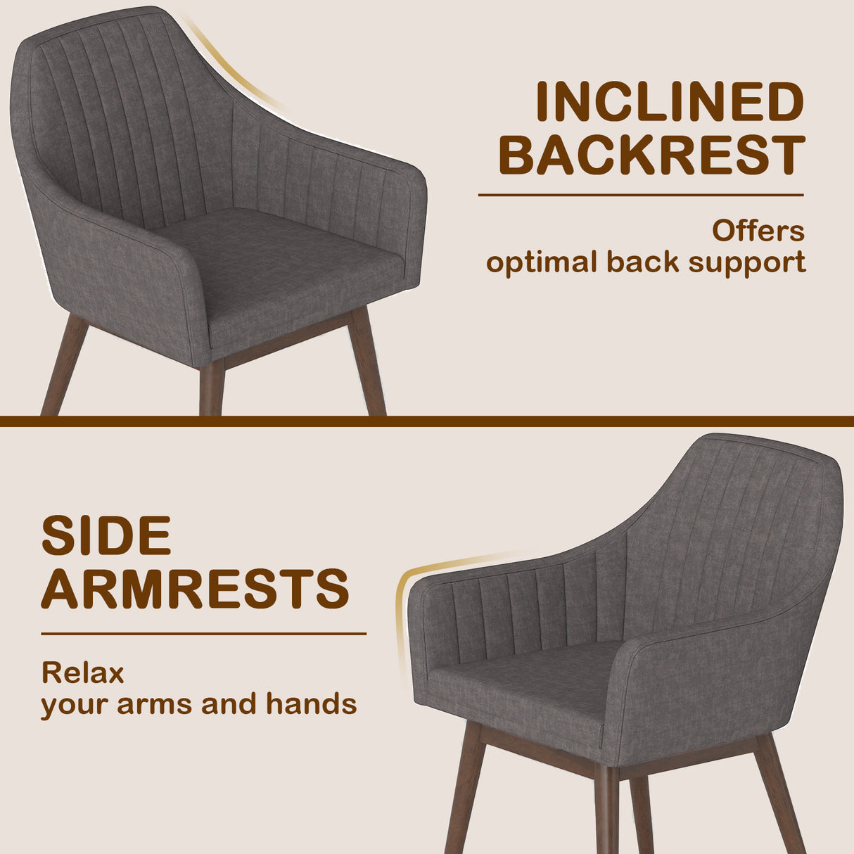 Dining Chairs Set of 2 Upholstered Accent Chairs with Comfy Padded Backrest and Seat-Gray