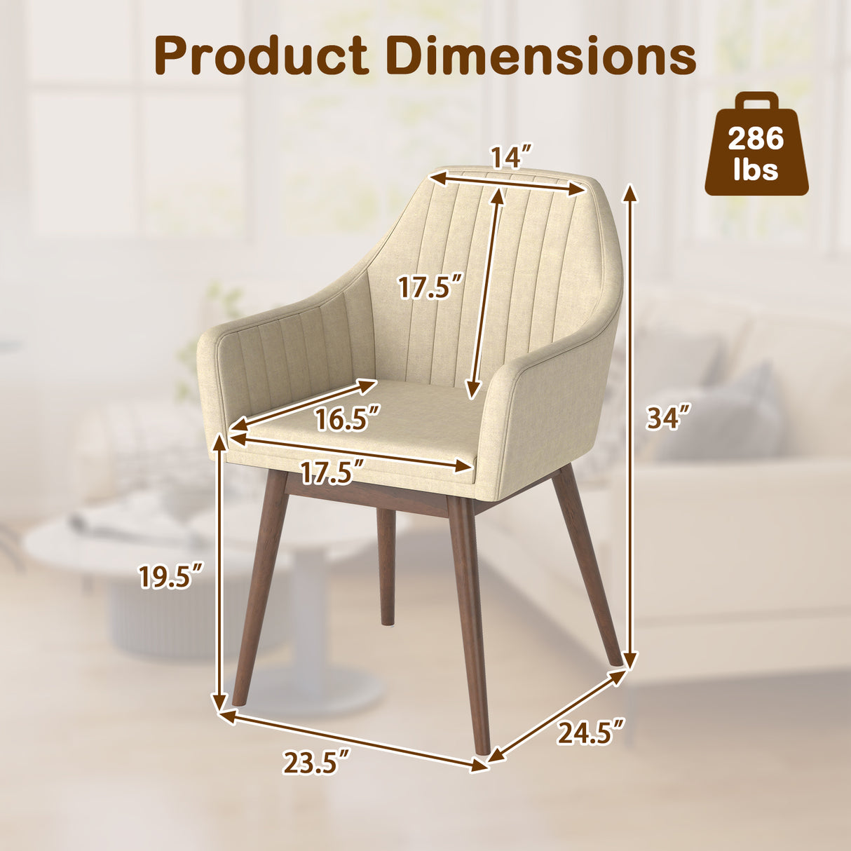 Dining Chairs Set of 2 Upholstered Accent Chairs with Comfy Padded Backrest and Seat-Beige