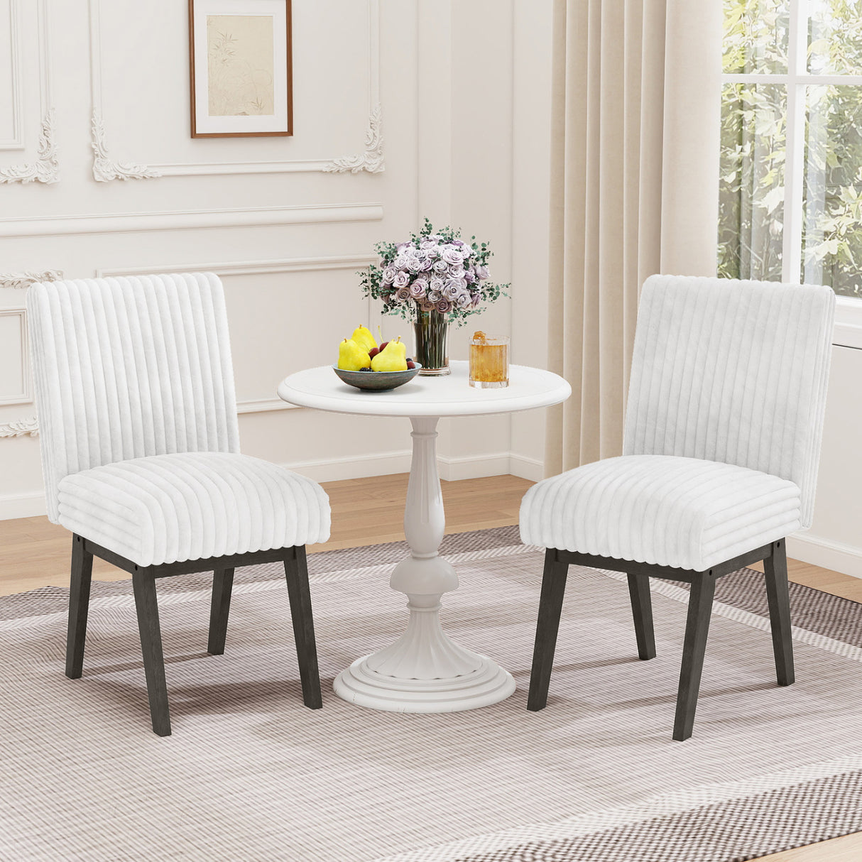 Dining Chairs Set of 4 Fabric Upholstered Kitchen Chairs with Padded Seat and Rubber Wood Legs-White+Gray