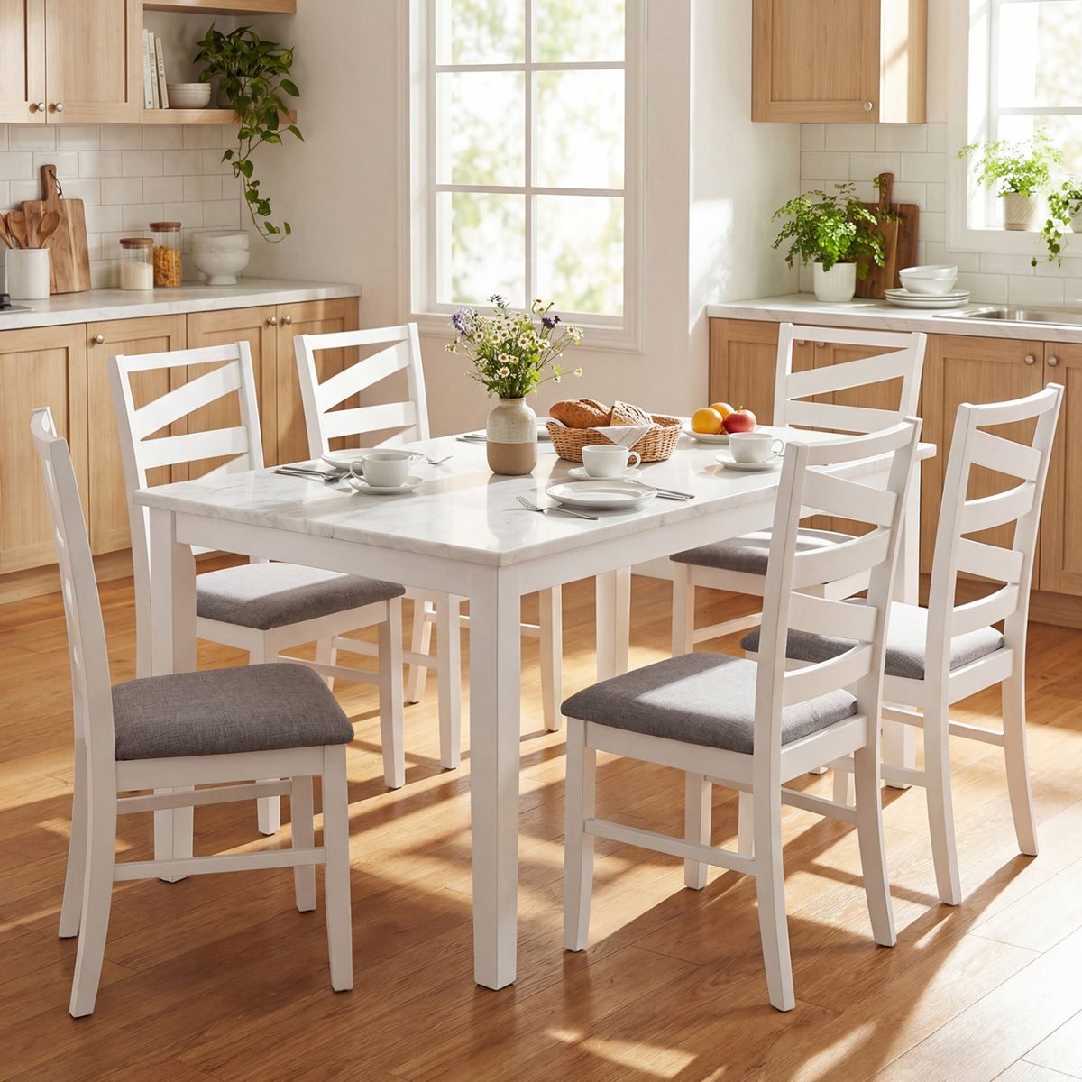 Dining Chairs Set of 2 with Backrests and Rubber Wood Frames-White
