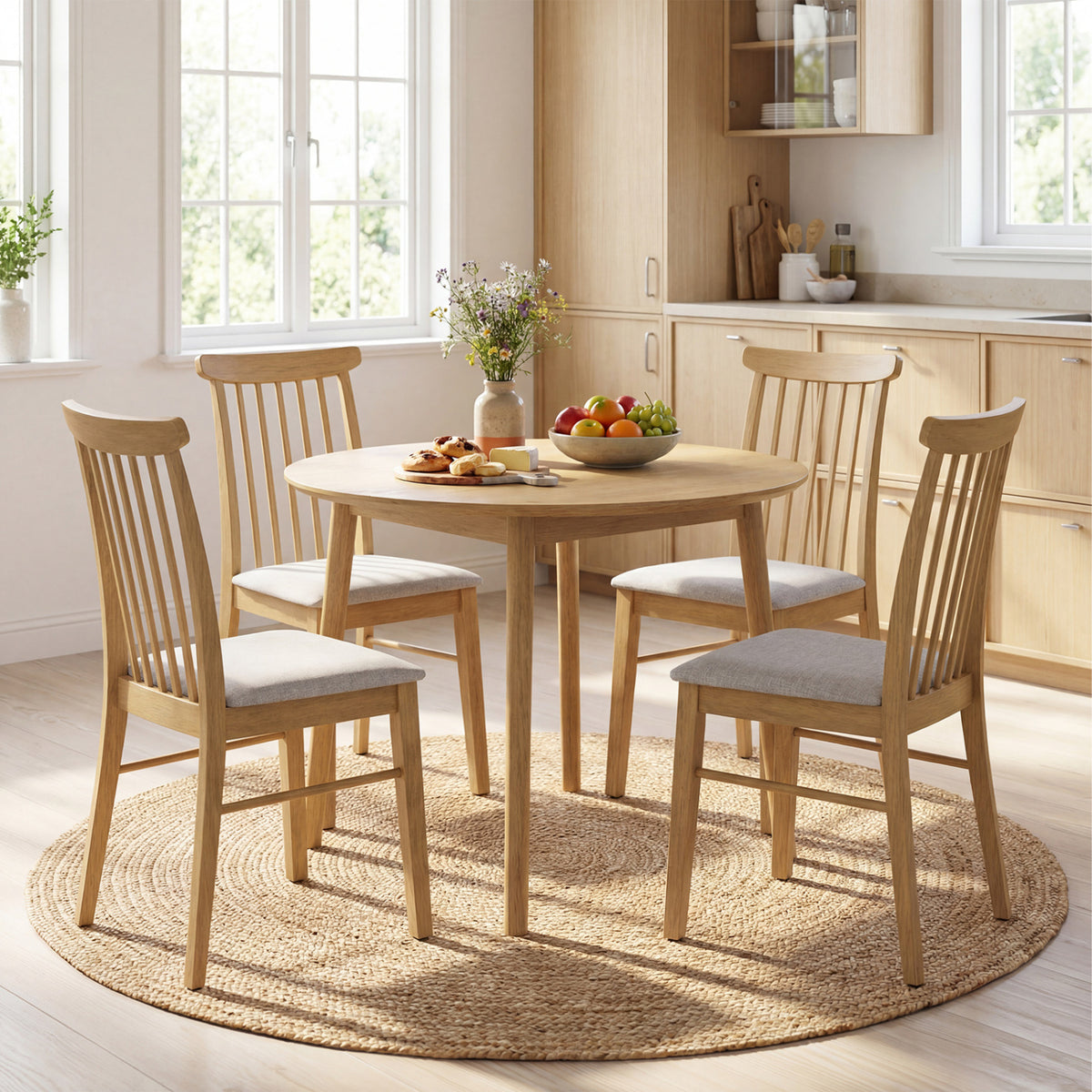 Dining Chairs Set of 2 Fabric Upholstered Kitchen Armless Chairs with Rubber Wood Frame-Natural