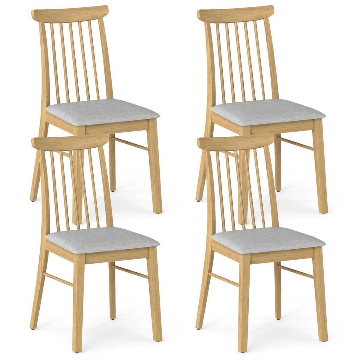 Dining Chairs Set of 4 Fabric Upholstered Kitchen Armless Chairs with Rubber Wood Frame-Natural