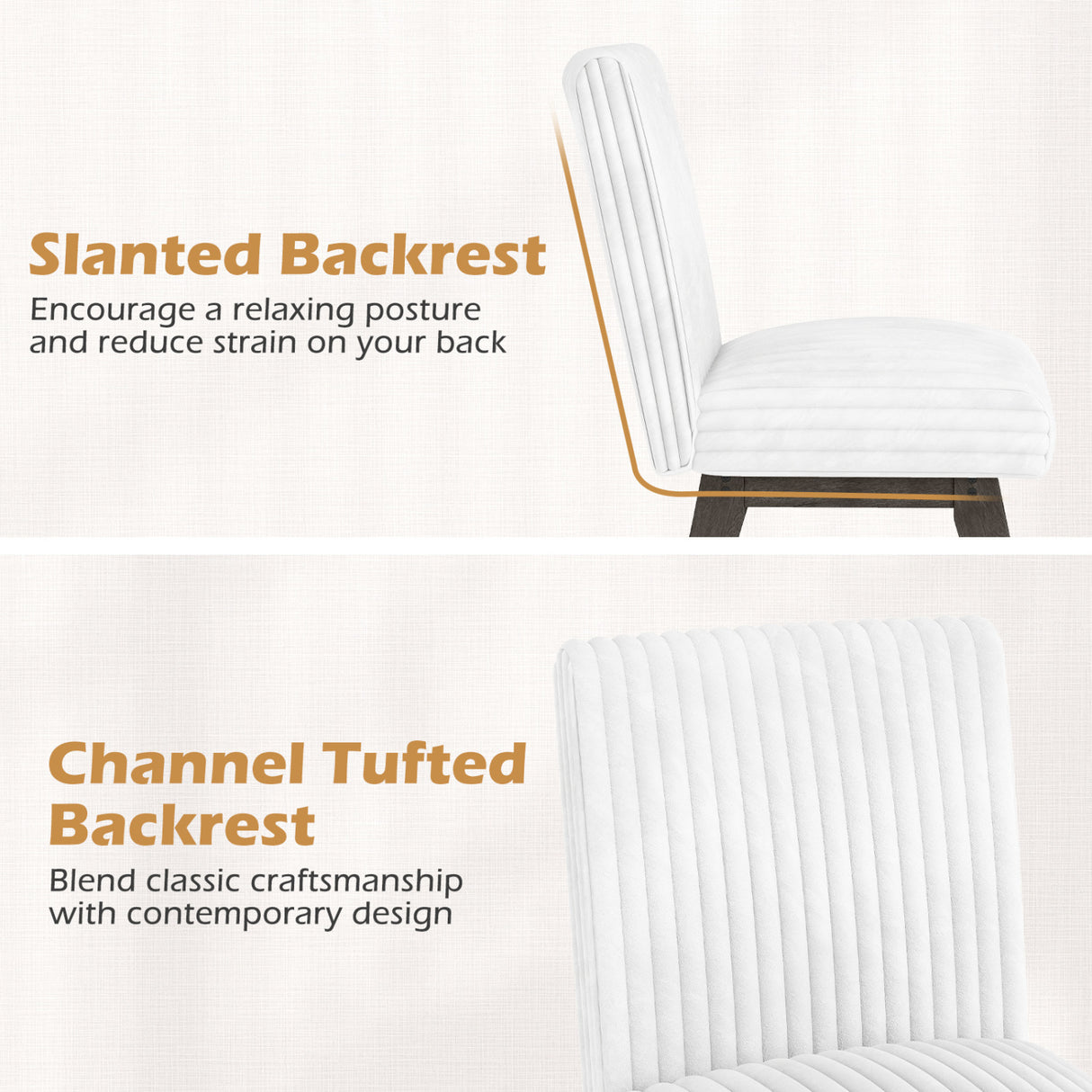 Dining Chairs Set of 2 Fabric Upholstered Kitchen Chairs with Padded Seatand Rubber Wood Legs-Gray & White