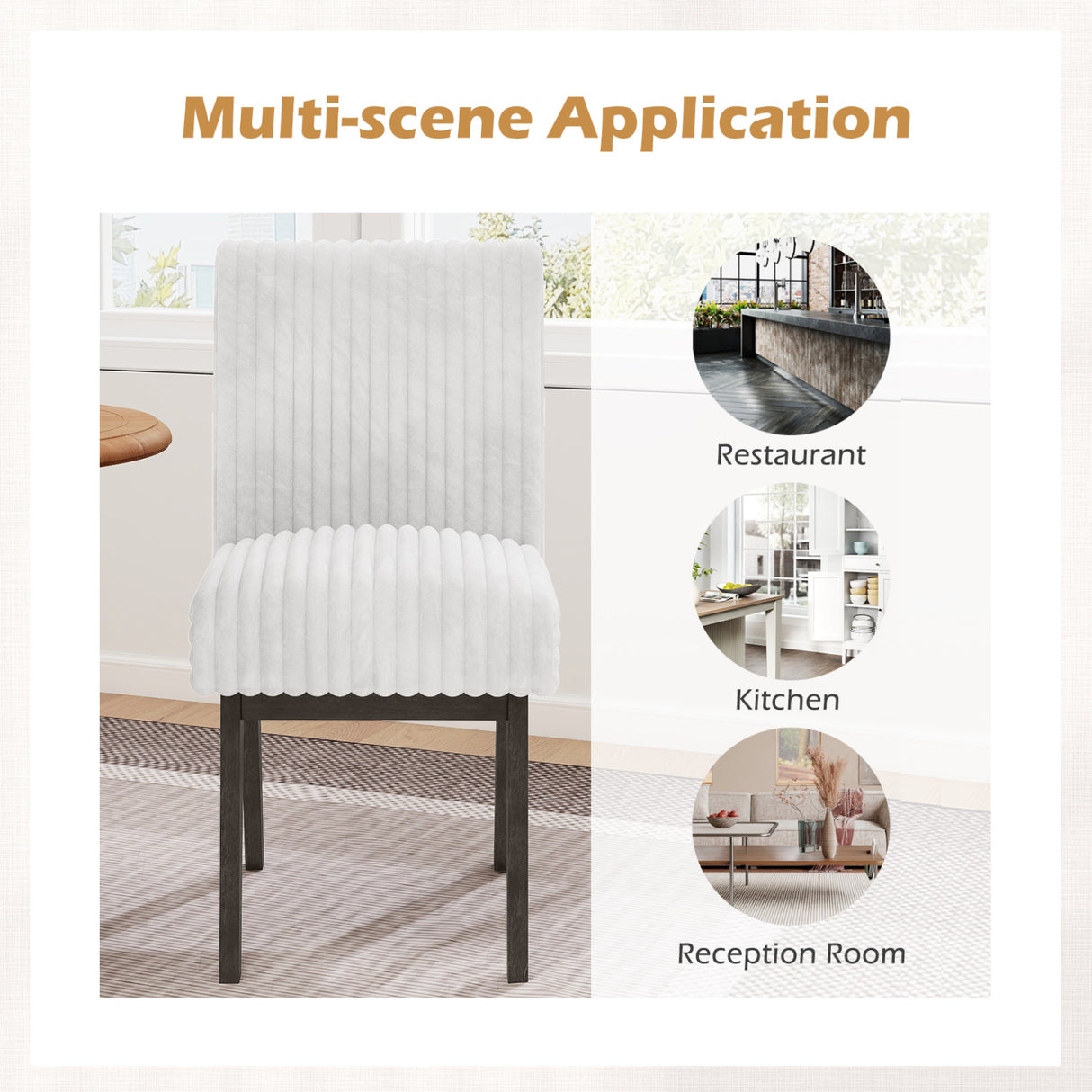 Dining Chairs Set of 2 Fabric Upholstered Kitchen Chairs with Padded Seatand Rubber Wood Legs-Gray & White