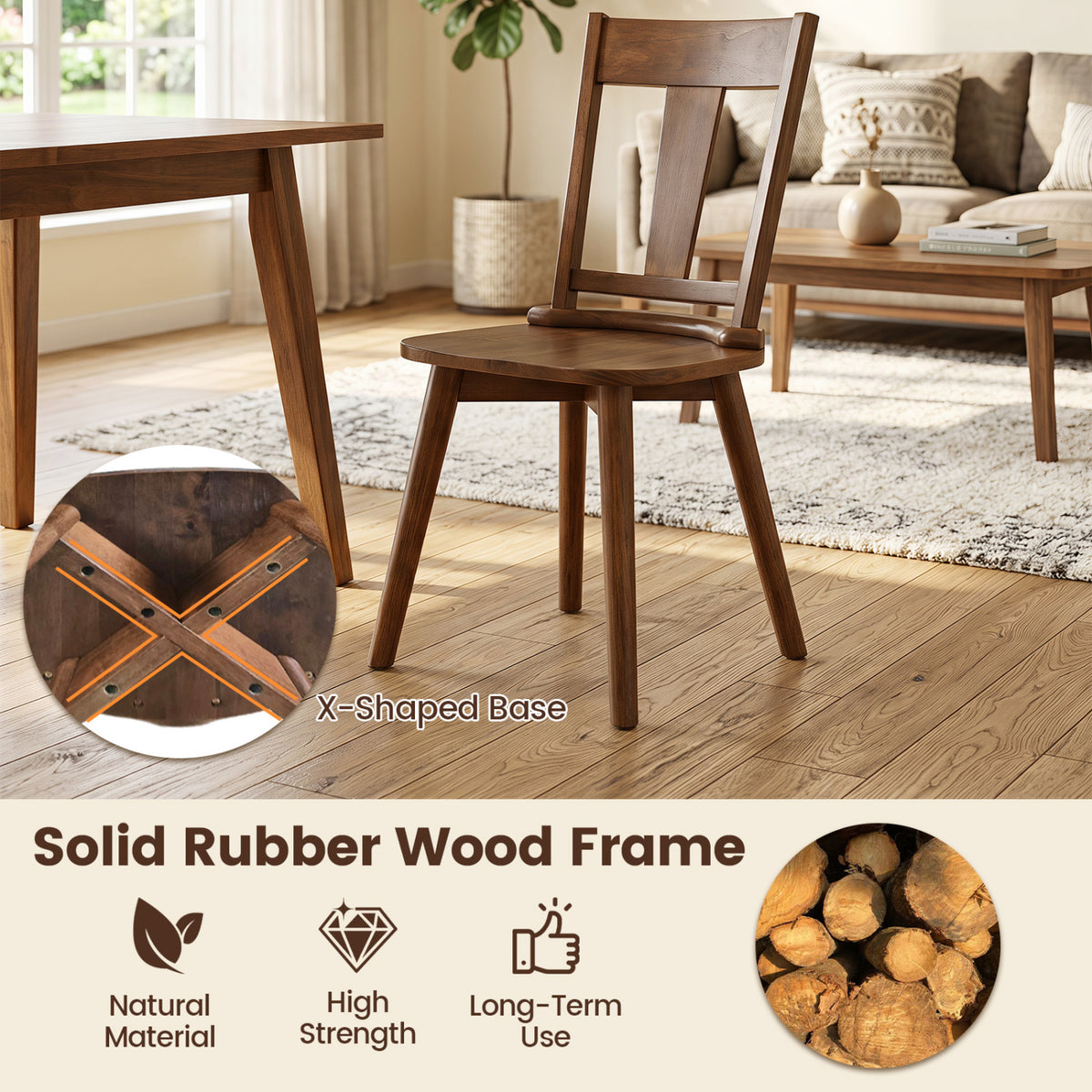 Dining Chairs Set of 4 with Solid Wood Backrest for Kitchen Dining Room-Walnut
