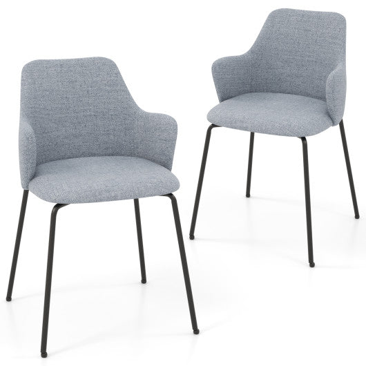 Dining Chairs Set of 2 with Curved Backrest Wide Seat and Armrests-Gray
