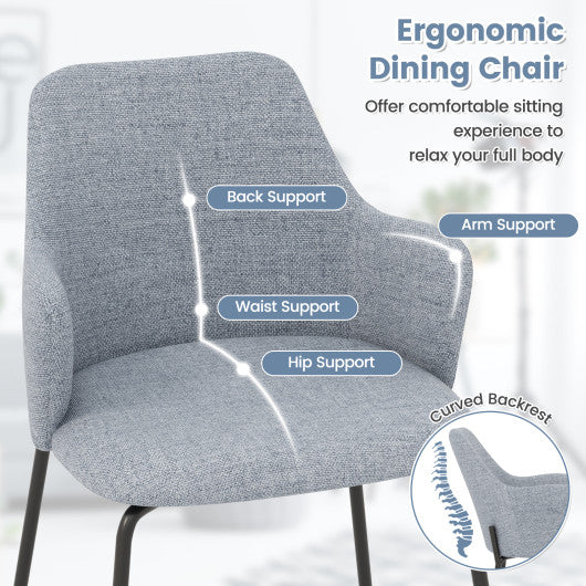 Dining Chairs Set of 2 with Curved Backrest Wide Seat and Armrests-Gray