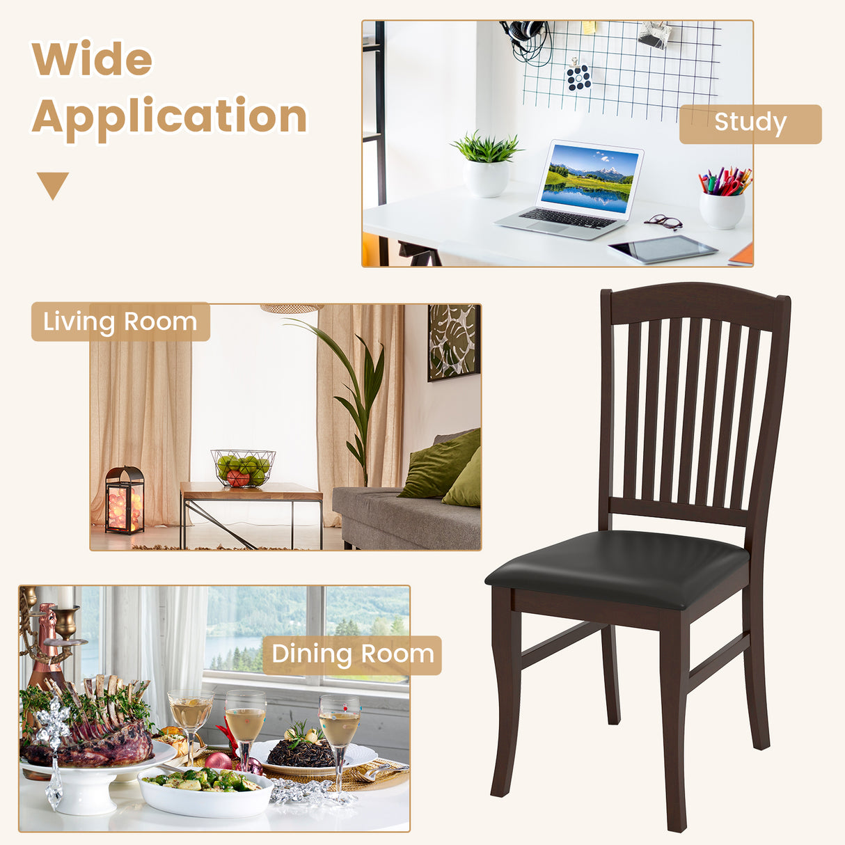 Dining Chairs Set of 2 Kitchen Side Chairs Mid-century Armless Dinette Chairs-Coffee