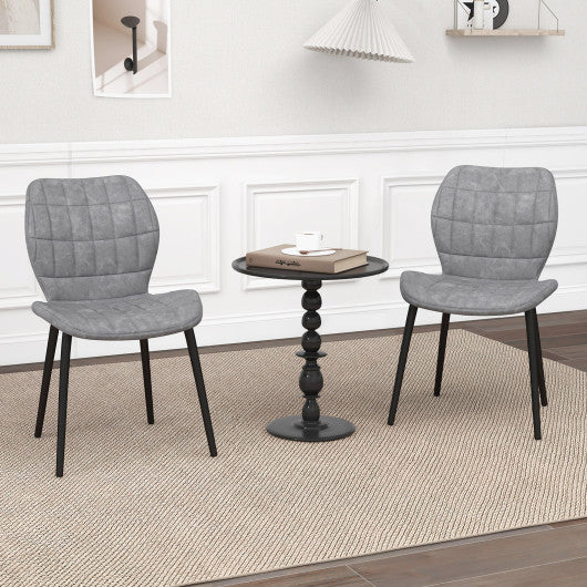 Dining Chairs Set of 2 with Padded Back Metal Legs and Adjustable Foot Pads-Gray