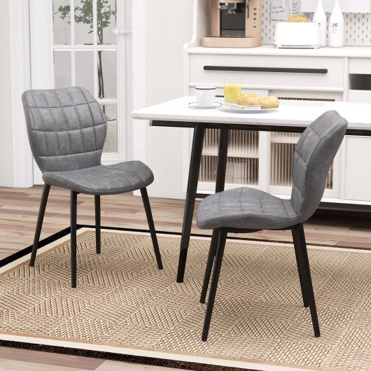 Dining Chairs Set of 2 with Padded Back Metal Legs and Adjustable Foot Pads-Gray