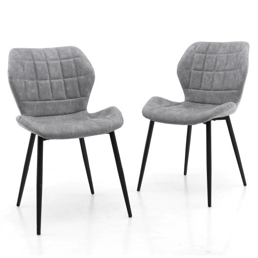 Dining Chairs Set of 2 with Padded Back Metal Legs and Adjustable Foot Pads-Gray
