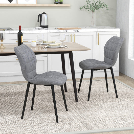 Dining Chairs Set of 2 with Padded Back Metal Legs and Adjustable Foot Pads-Gray