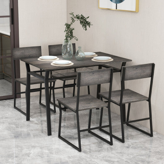 5 Piece Dining Table Set with Storage Rack and Metal Frame-Gray