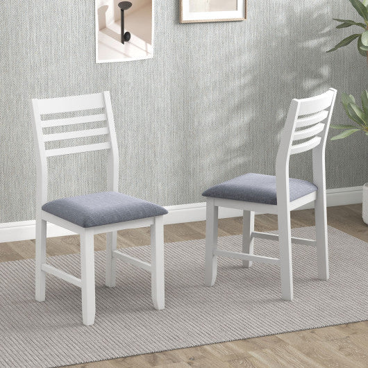 Wooden Dining Chair Set of 2 with Rubber Wood Frame and Padded Cushion-White