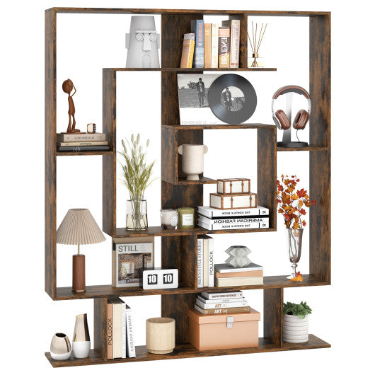 7-Tier Bookshelf  Open Display Shelf Rack for Home Office-Rustic Brown