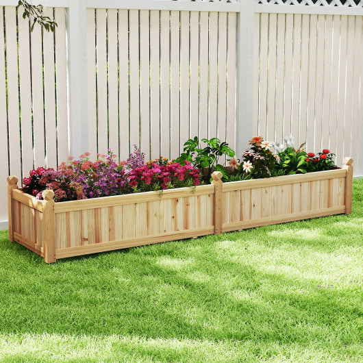 91 x 24 x 16 Inch Divisible Planter Box with Corner Drainage and Non-woven Liner for Growing Vegetables-Natural