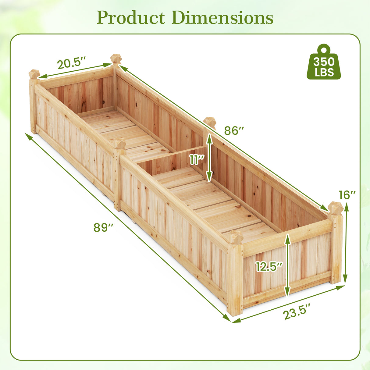 91 x 24 x 16 Inch Divisible Planter Box with Corner Drainage and Non-woven Liner for Growing Vegetables-Natural