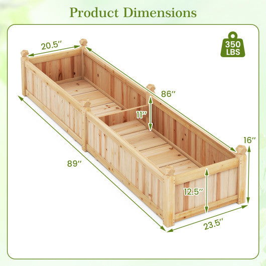 91 x 24 x 16 Inch Divisible Planter Box with Corner Drainage and Non-woven Liner for Growing Vegetables-Natural