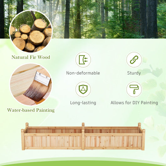 91 x 24 x 16 Inch Divisible Planter Box with Corner Drainage and Non-woven Liner for Growing Vegetables-Natural