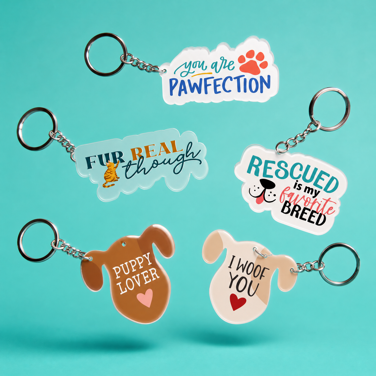 Dog-Themed Acrylic Keychains | 5 Style Options | Rescue Favorite Breed, I Woof You & Puppy Lover