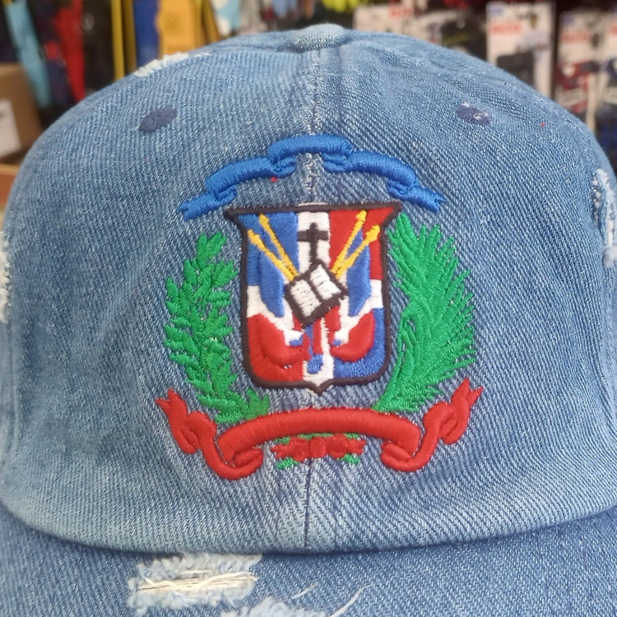 Dominican Republic Embroidered Vintage Dad Hat – Distressed Adjustable Cotton Baseball Cap with Dominican Shield Flag