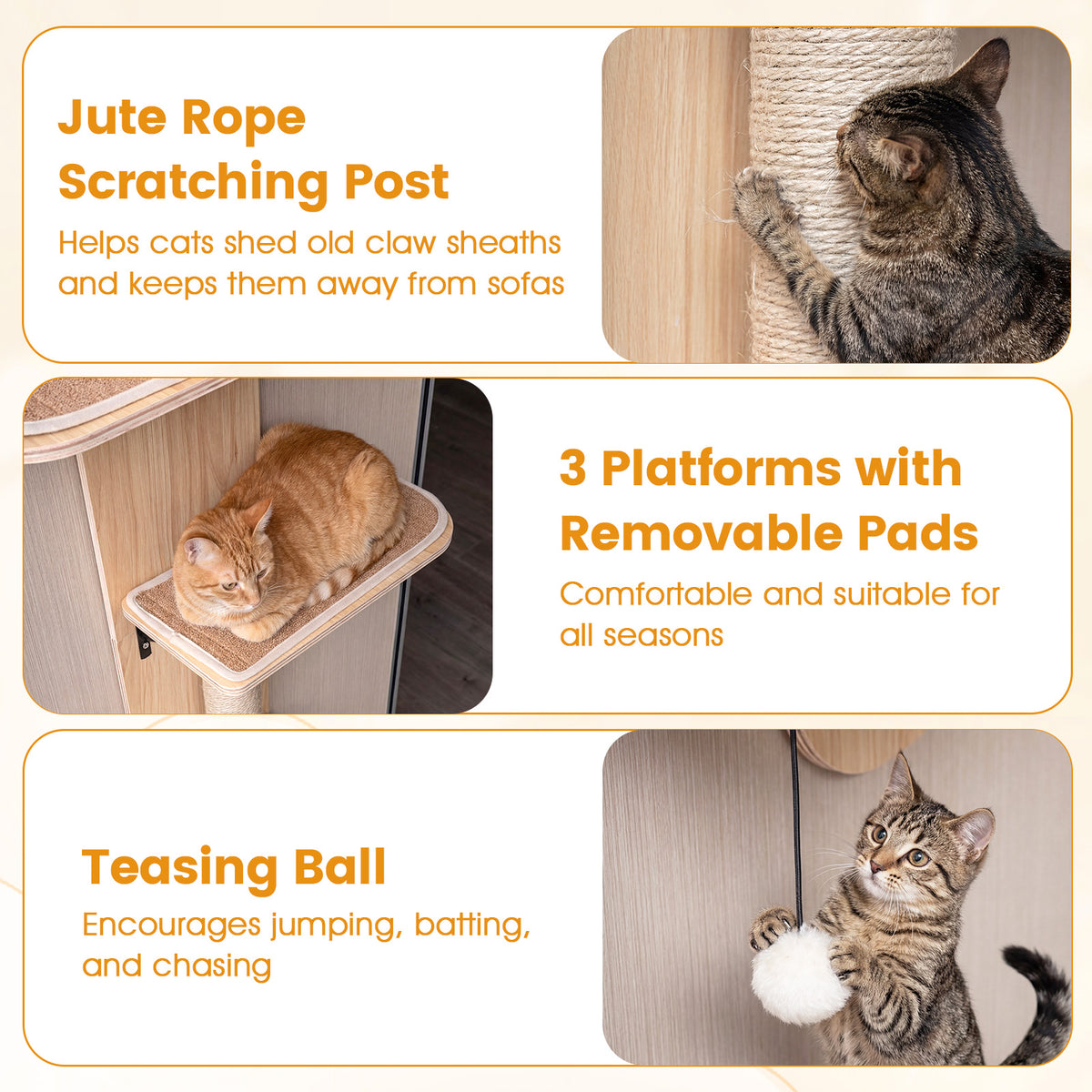 Door Hanging Cat Climber 4-level Height Adjustable with Plush Bed-Beige
