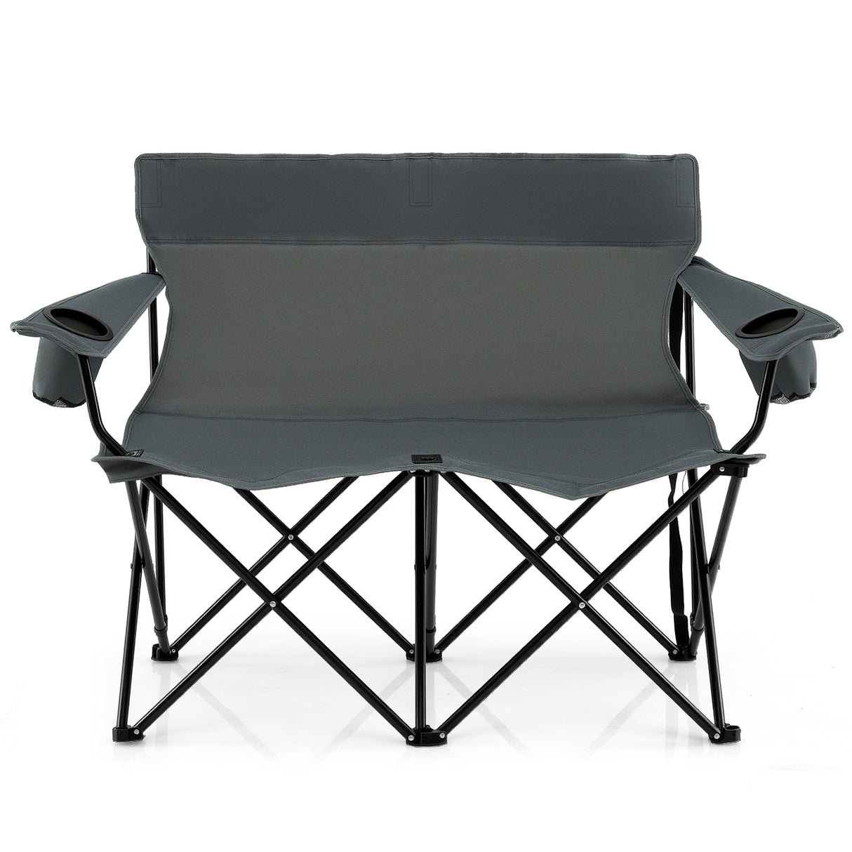 Double Camping Chair 2-Person Outdoor Folding Loveseat with Cup Holders-Gray