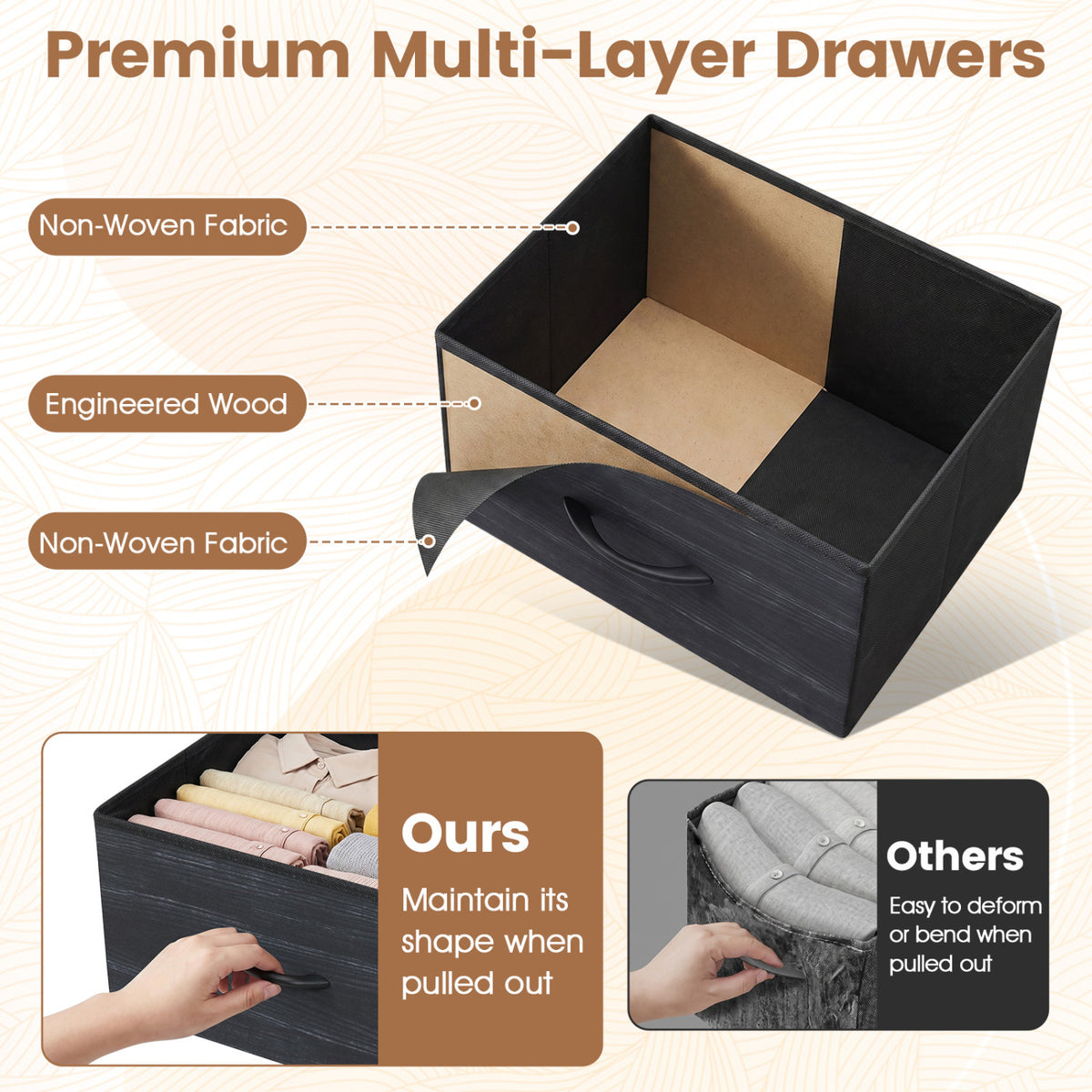 Dresser Nightstand with 5 Roomy Fabric Drawers for Bedroom-Charcoal Black