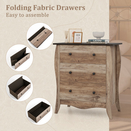 Dresser for Bedroom with 3 Folding Fabric Drawers and Anti-tipping Kit-Brown