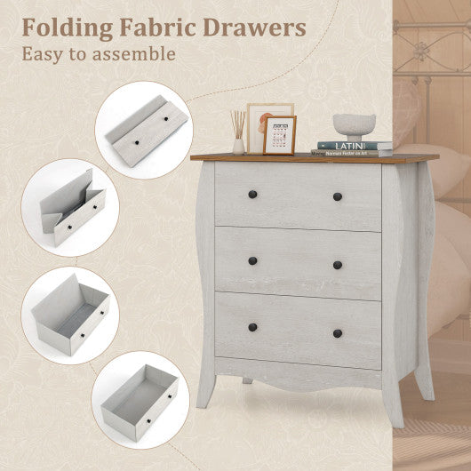 Dresser for Bedroom with 3 Folding Fabric Drawers and Anti-tipping Kit-Gray