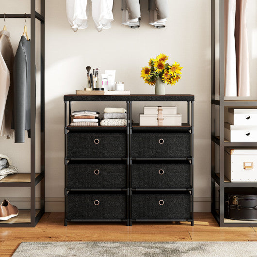 Dresser with 3/4 Drawers Fabric Storage Tower with Wood Top and Metal Frame-L
