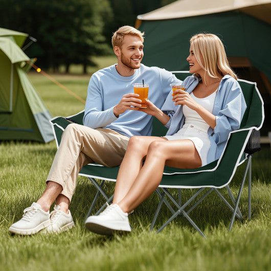 Duo Camping Chair Portable Oversized Loveseat with Armrests and Cup Holders-Green