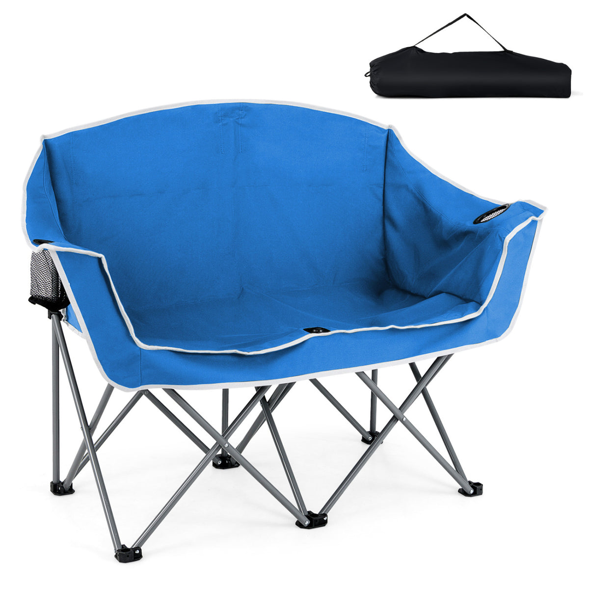 Duo Camping Chair Portable Oversized Loveseat with Armrests and Cup Holders-Blue