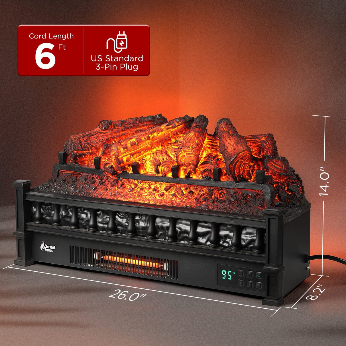 (Open Box) Eternal Flame EF26-PB Smart Electric Fireplace Logs, WiFi Enabled