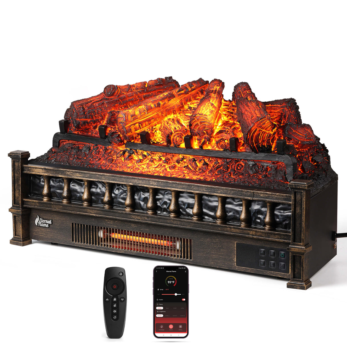 Eternal Flame EF26-PB Smart Electric Fireplace Logs, WiFi Enabled