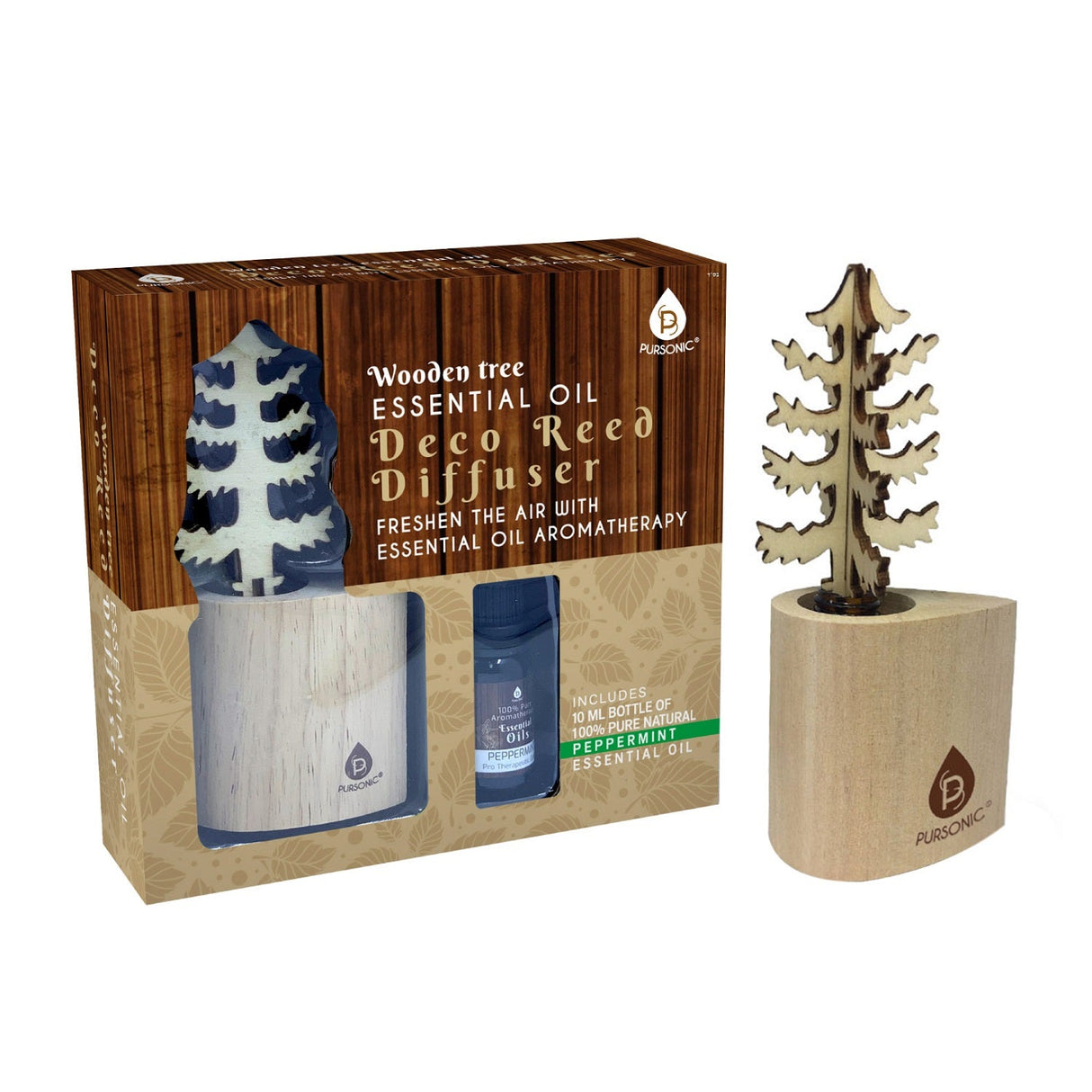 3D Wooden Standard Tree Reed Diffuser with Peppermint Essential Oil by Pursonic