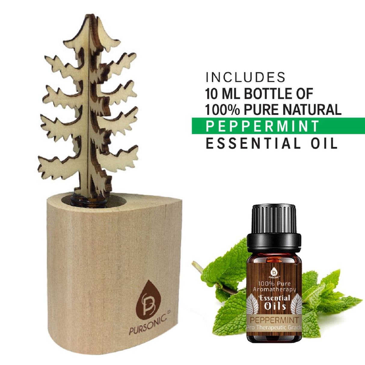 3D Wooden Standard Tree Reed Diffuser with Peppermint Essential Oil by Pursonic