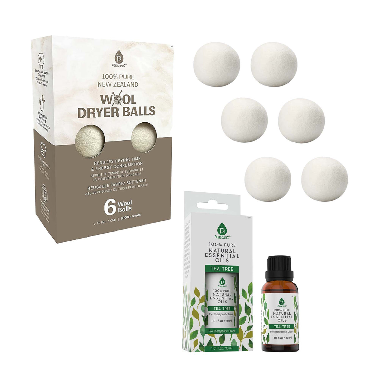 Pursonic Laundry Care Bundle – Wool Dryer Balls & Essential Oil Set by Pursonic