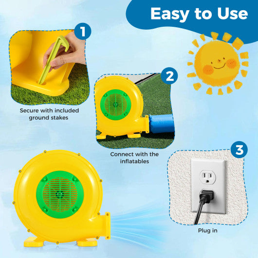 610W Bounce House Blower with Handle and Ground Stakes