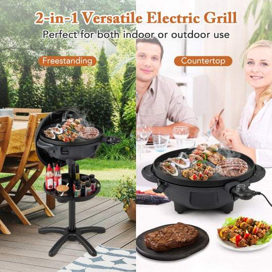 Electric BBQ Grill 1200W Indoor Outdoor Grill with 2-Zone Non-Stick Grilling Plate-Black