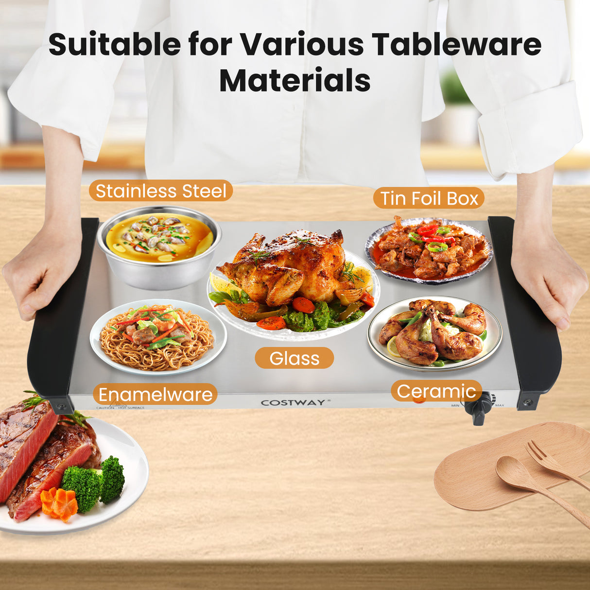 Electric Buffet Server Food Warmer with 3 Removable Trays