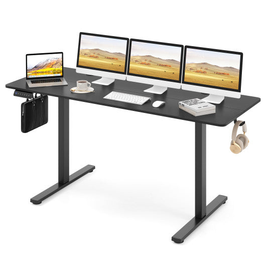 Electric Standing Desk with 3 Memory Heights and 2 Hanging Hooks and Cable Holes-Black