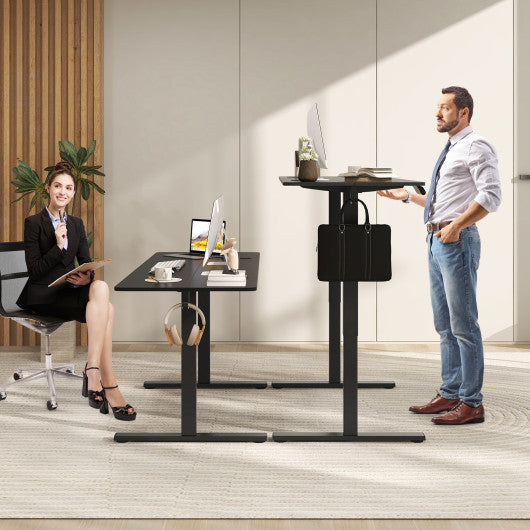 Electric Standing Desk with 3 Memory Heights and 2 Hanging Hooks and Cable Holes-Black