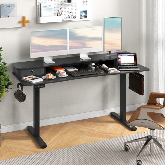 63 Inch x 24 Inch Electric Standing Desk with 2 Drawers-Black