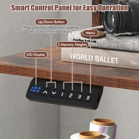 63 Inch x 24 Inch Electric Standing Desk with 2 Drawers-Rustic Brown