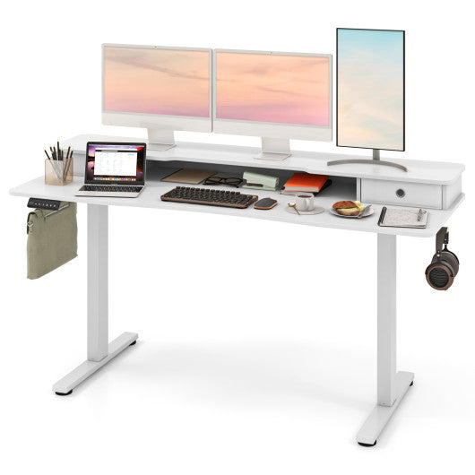 63 Inch x 24 Inch Electric Standing Desk with 2 Drawers-White