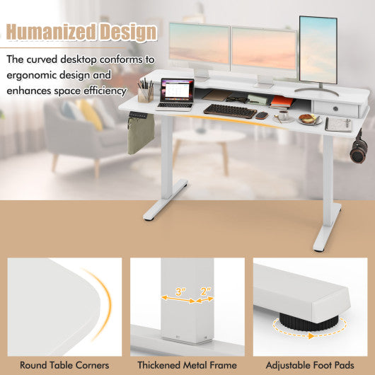 63 Inch x 24 Inch Electric Standing Desk with 2 Drawers-White