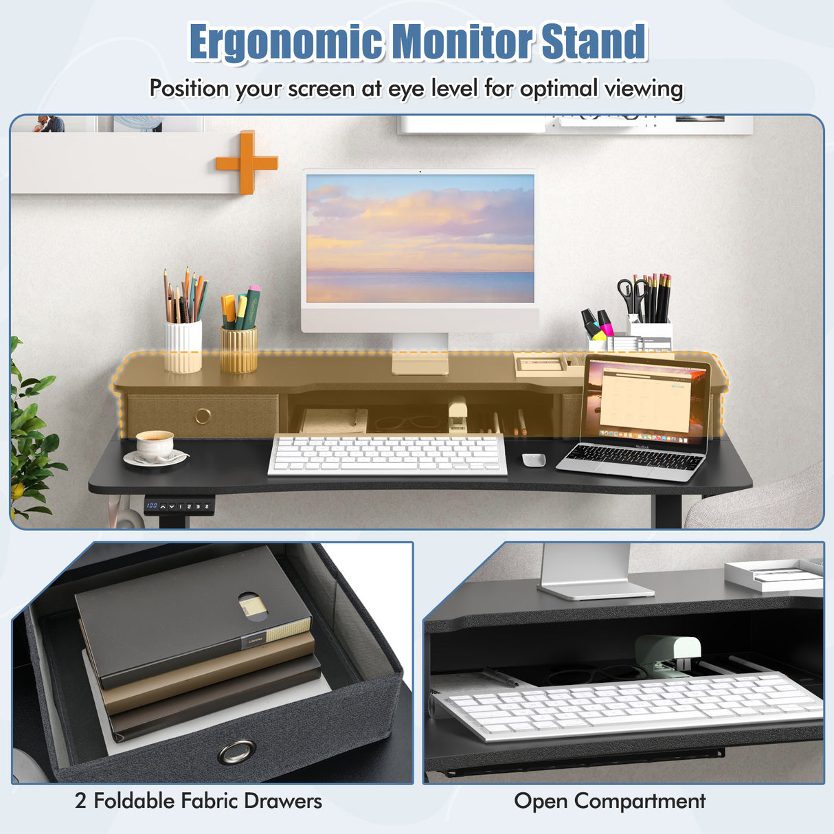 48 Inch x 24 Inch Height Adjustable Electric Standing Desk with 2 Drawers-Black